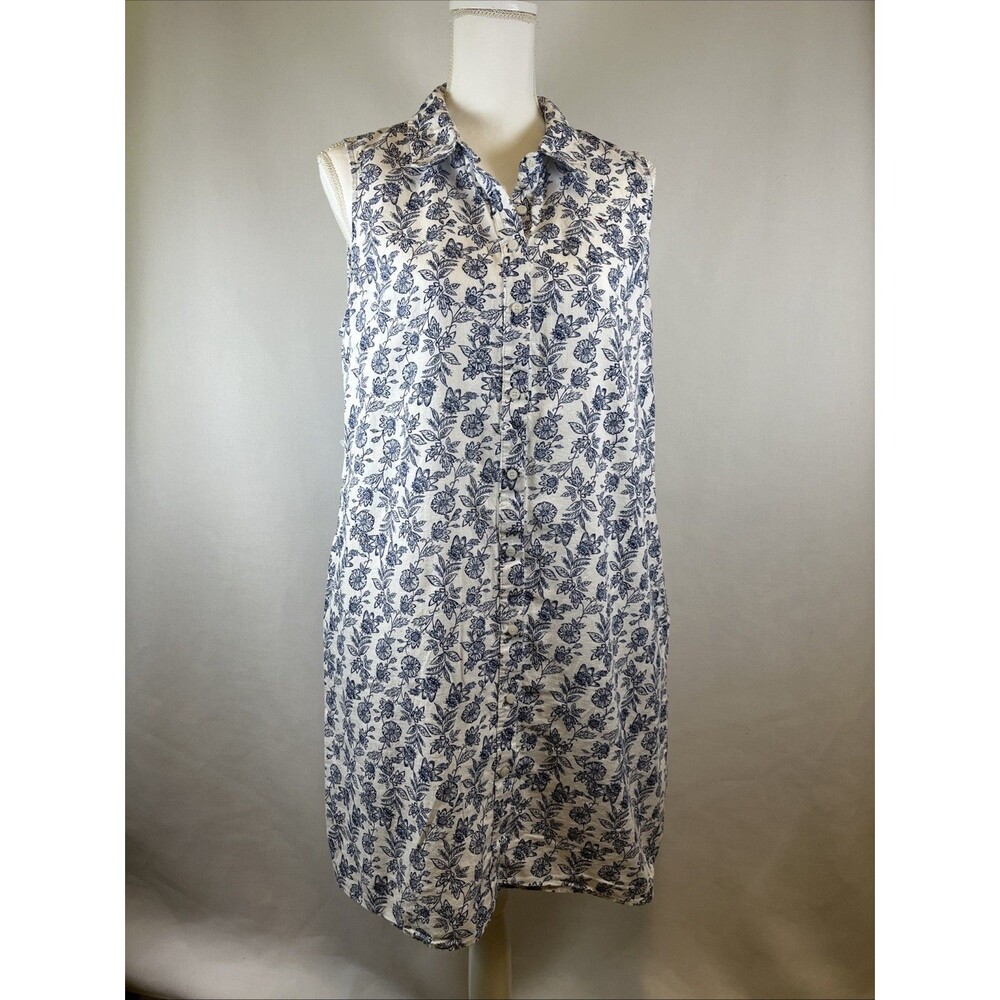Tommy Hilfiger 12 Linen Cotton Blend Floral Sleeveless Dress Blue White Floral
